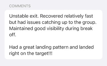 Adding comments to skydive entries